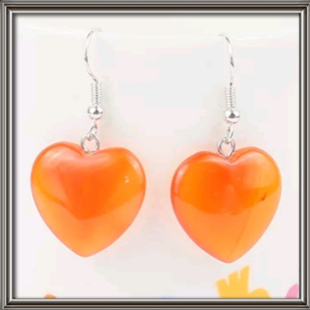 Heart shaped red Agate natural stone earrings